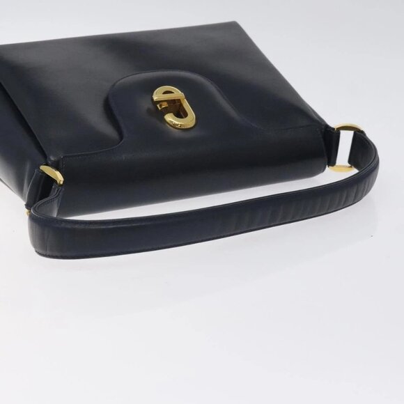 GUCCI Hand Bag Leather Navy Gold Auth e - Picture 6 of 16